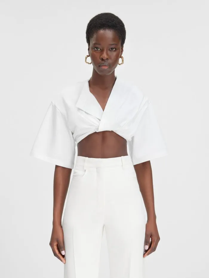 JACQUEMUS The Bahia Cropped Tshirt White Women Tops and Shirts