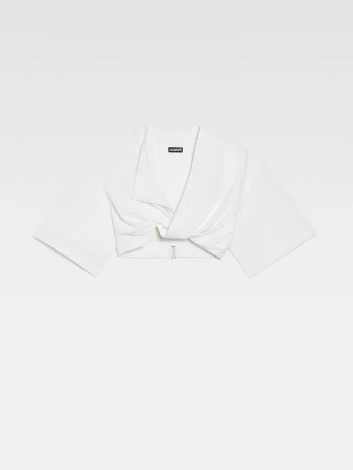 JACQUEMUS The Bahia Cropped Tshirt White Women Tops and Shirts JACQUEMUS The Bahia Cropped Tshirt White Women Tops and Shirts