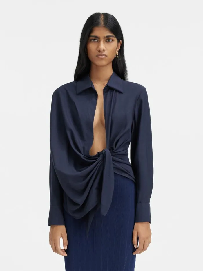 JACQUEMUS The Bahia Shirt Dark Navy Women Tops and Shirts JACQUEMUS The Bahia Shirt Dark Navy Women Tops and Shirts