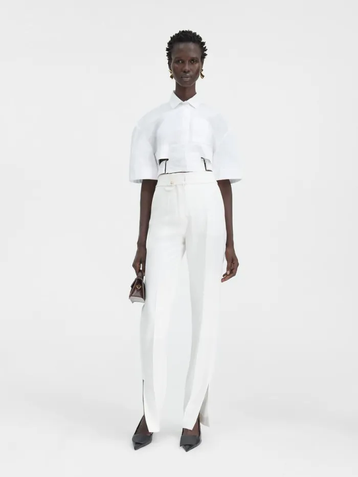 JACQUEMUS The Bari Cropped Shirt White Women Tops and Shirts