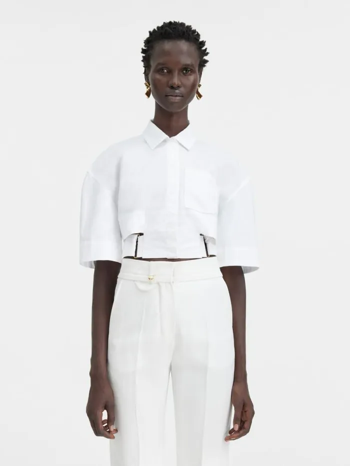 JACQUEMUS The Bari Cropped Shirt White Women Tops and Shirts JACQUEMUS The Bari Cropped Shirt White Women Tops and Shirts