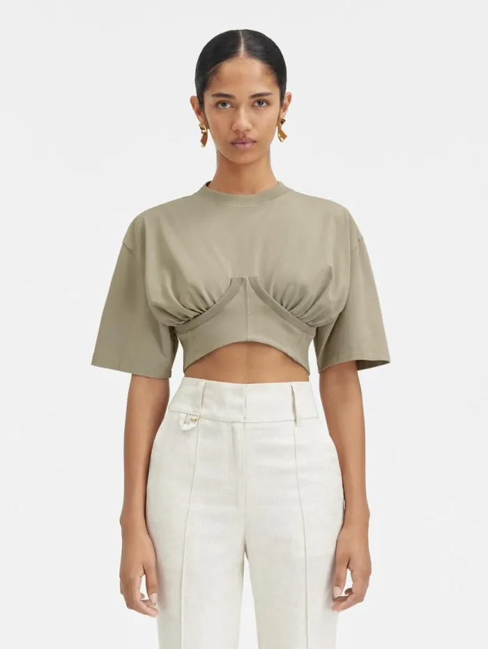 JACQUEMUS The Caraco Tshirt Light Khaki Women Tops and Shirts