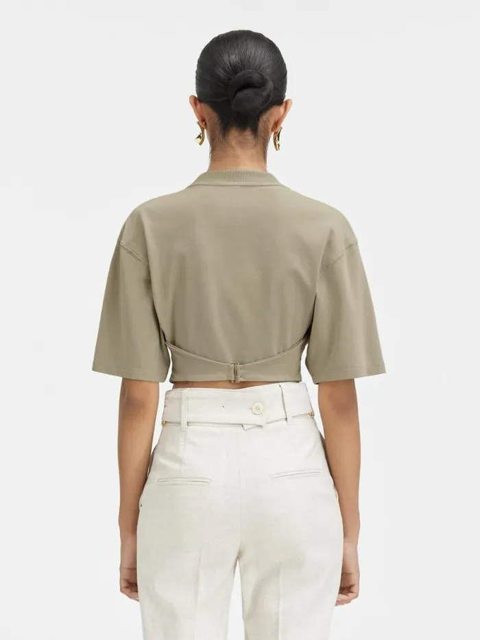 JACQUEMUS The Caraco Tshirt Light Khaki Women Tops and Shirts JACQUEMUS The Caraco Tshirt Light Khaki Women Tops and Shirts