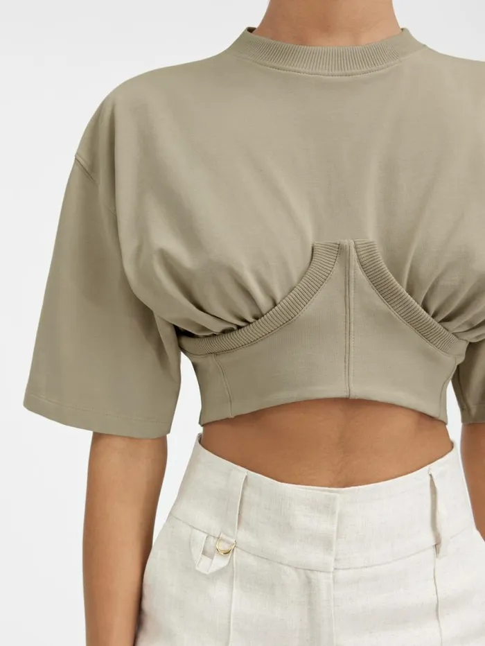 JACQUEMUS The Caraco Tshirt Light Khaki Women Tops and Shirts JACQUEMUS The Caraco Tshirt Light Khaki Women Tops and Shirts