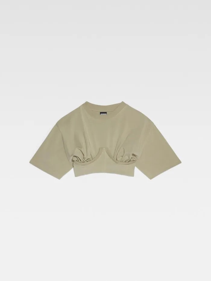 JACQUEMUS The Caraco Tshirt Light Khaki Women Tops and Shirts JACQUEMUS The Caraco Tshirt Light Khaki Women Tops and Shirts