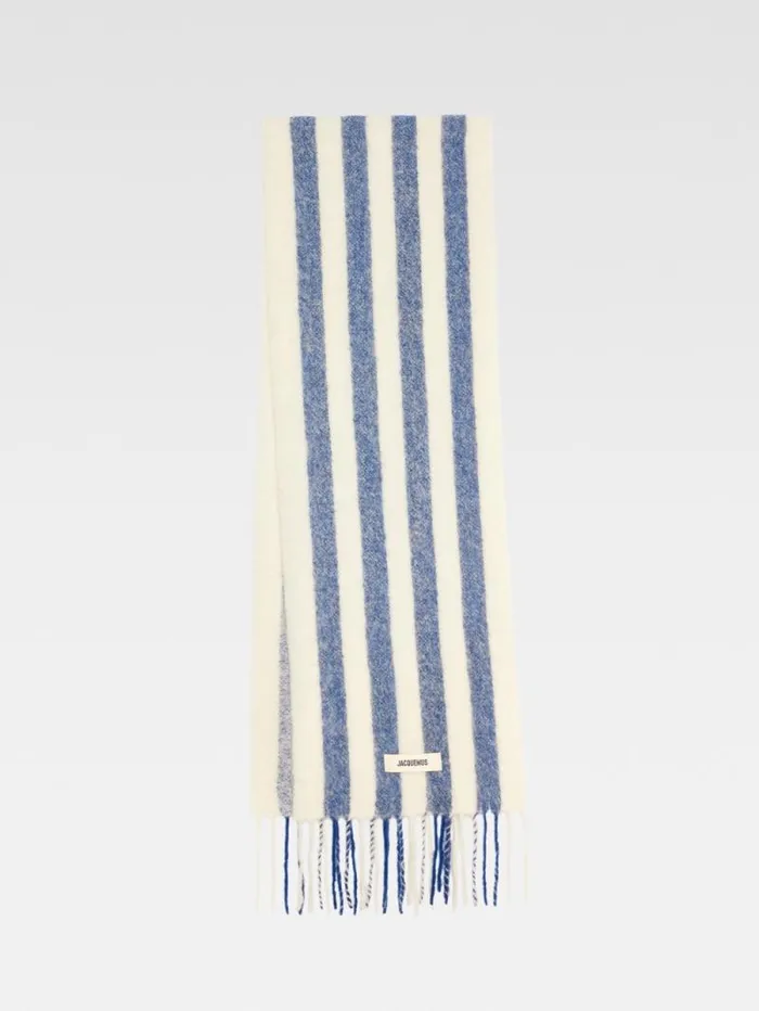 JACQUEMUS The Carro Scarf Print White and Blue Stripes WomenMen Scarves Beanies and Gloves