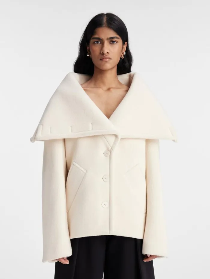 JACQUEMUS The Caruso Peacoat Offwhite Women Coats and Jackets