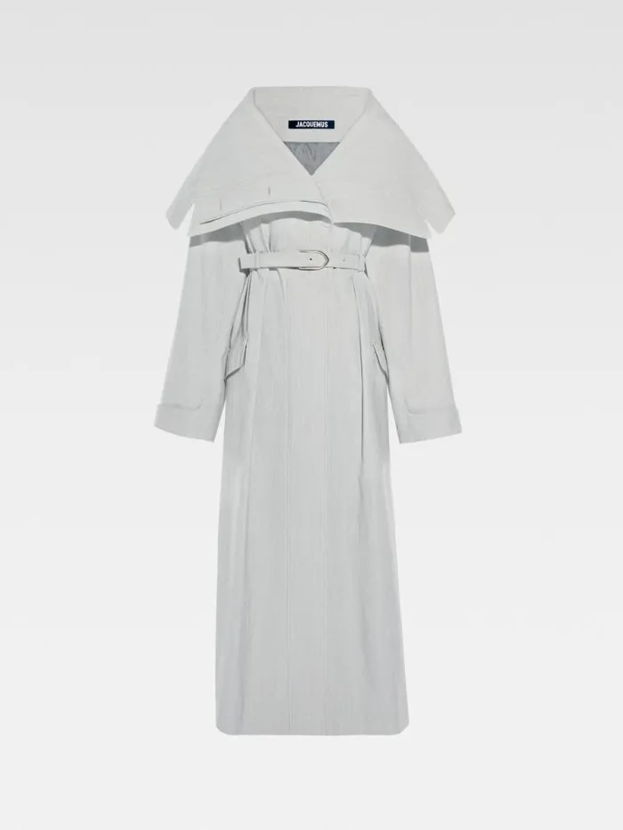 JACQUEMUS The Caruso Trench Coat Light Grey Women Coats and Jackets