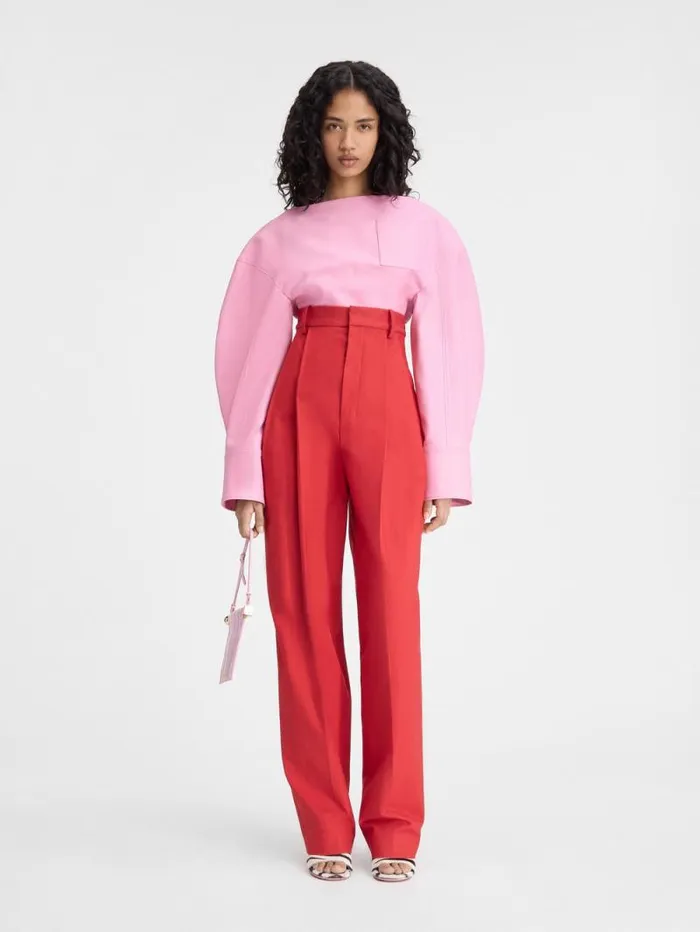 JACQUEMUS The Curzio Highwaisted Pants Red Women Trousers and Shorts