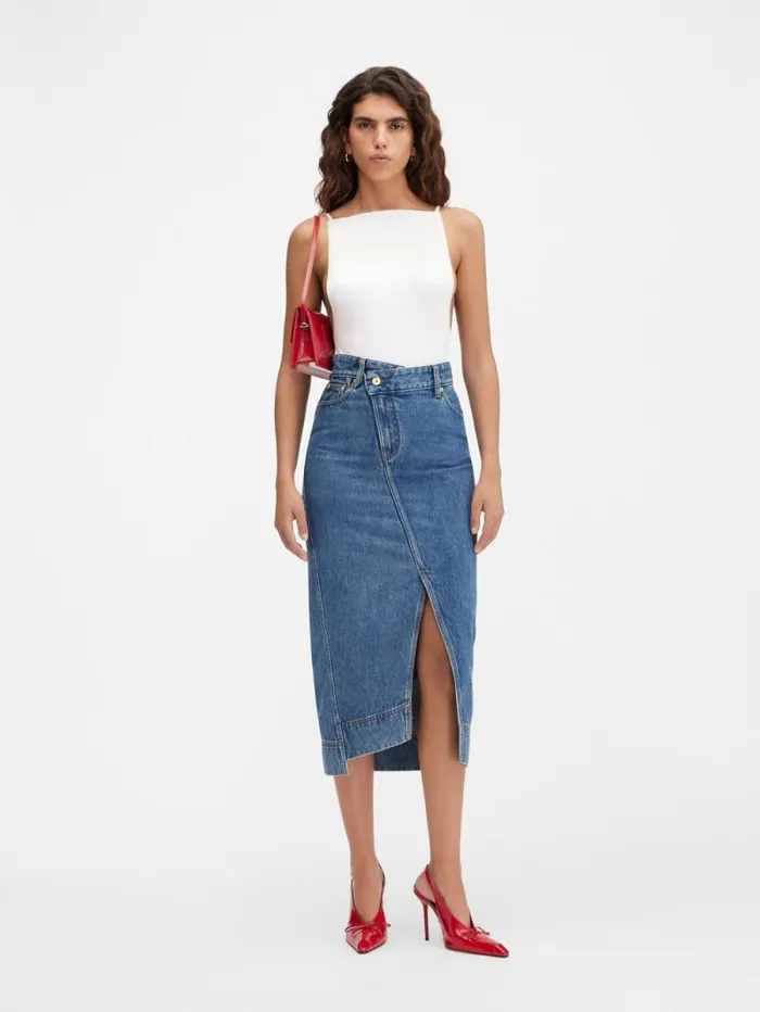 JACQUEMUS The DeNmes Denim Skirt Bluetabac Women Dresses and Skirts