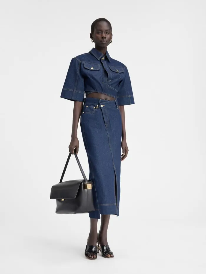 JACQUEMUS The DeNmes Denim Top Navy Tabac Women Tops and Shirts