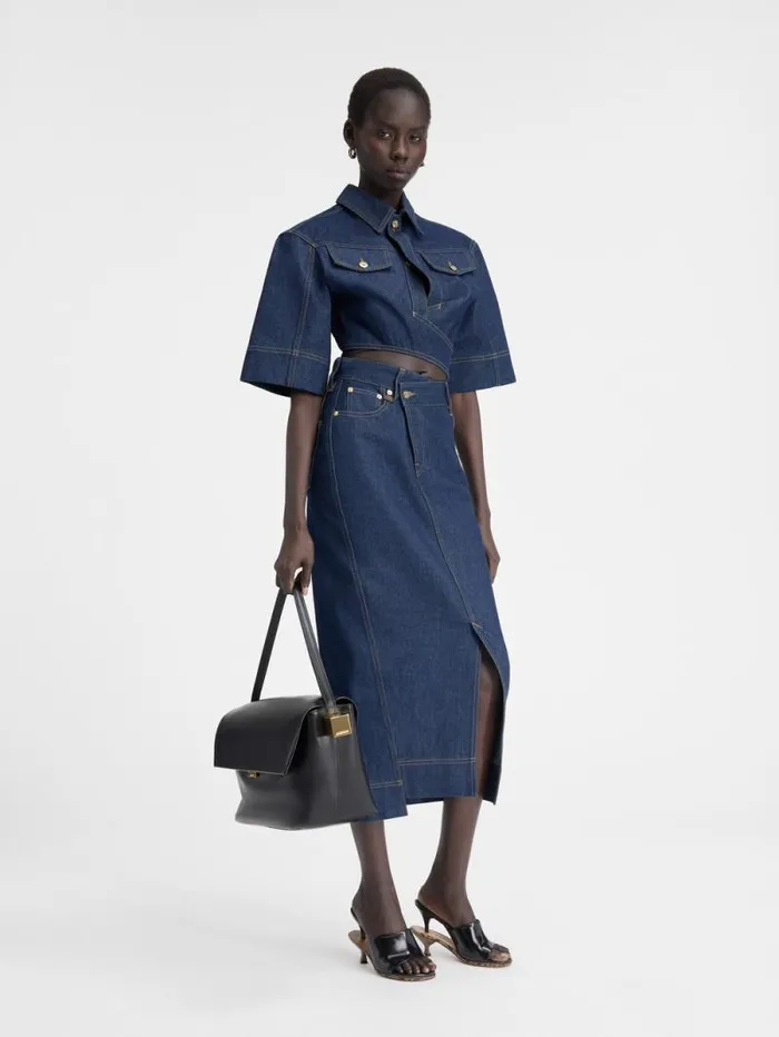 JACQUEMUS The DeNmes Denim Top Navy Tabac Women Tops and Shirts