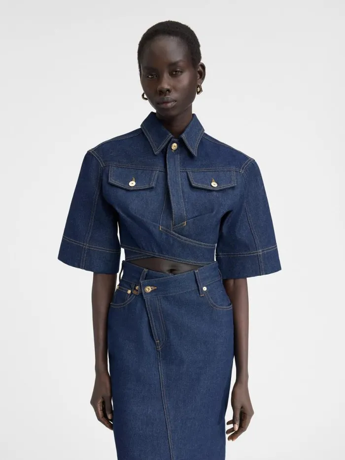 JACQUEMUS The DeNmes Denim Top Navy Tabac Women Tops and Shirts