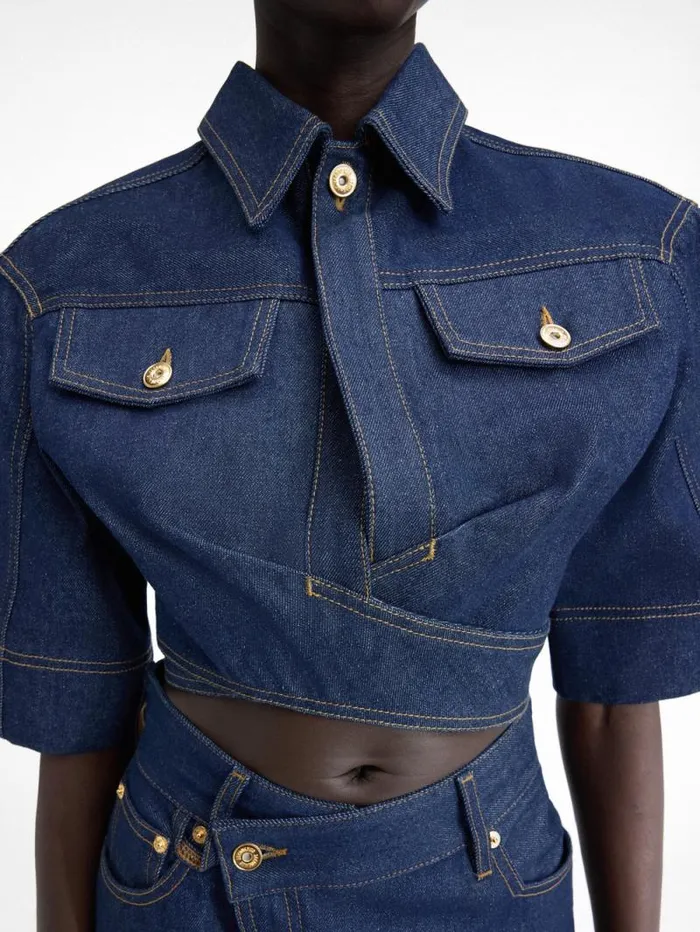 JACQUEMUS The DeNmes Denim Top Navy Tabac Women Tops and Shirts