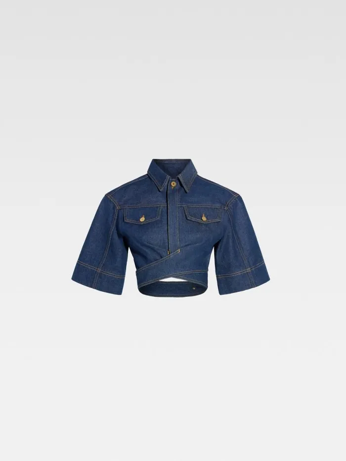 JACQUEMUS The DeNmes Denim Top Navy Tabac Women Tops and Shirts