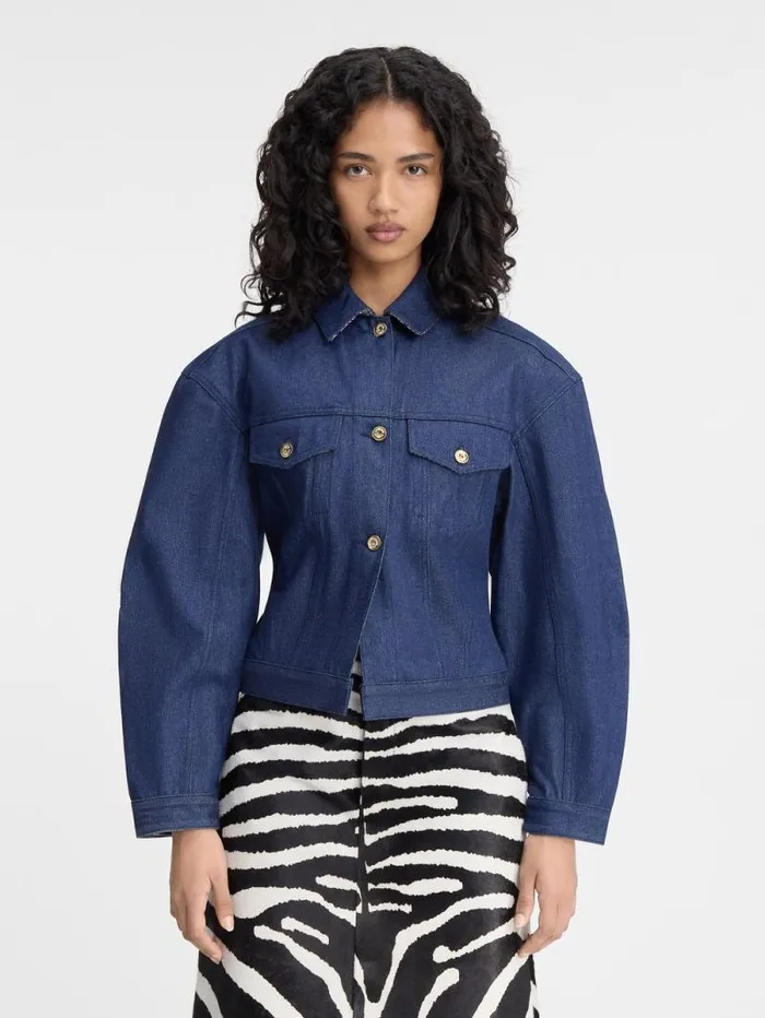 JACQUEMUS The Denim DeNmes Jacket Navy Navy Stripes Women Coats and Jackets
