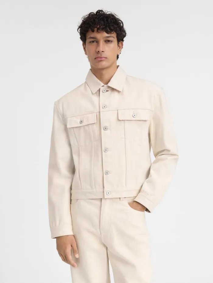 JACQUEMUS The Denim DeNmes Jacket Offwhite Red Stripes Men Denim JACQUEMUS The Denim DeNmes Jacket Offwhite Red Stripes Men Denim