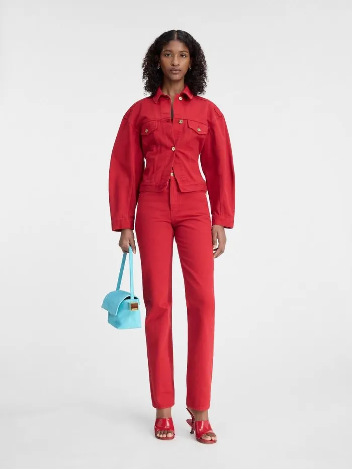 JACQUEMUS The Denim DeNmes Jacket Red Women Coats and Jackets