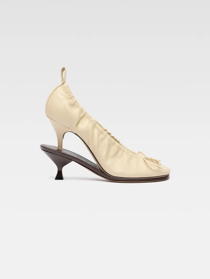 JACQUEMUS The Double Ballerina Heels Pale Yellow Dark Brown Women Shoes