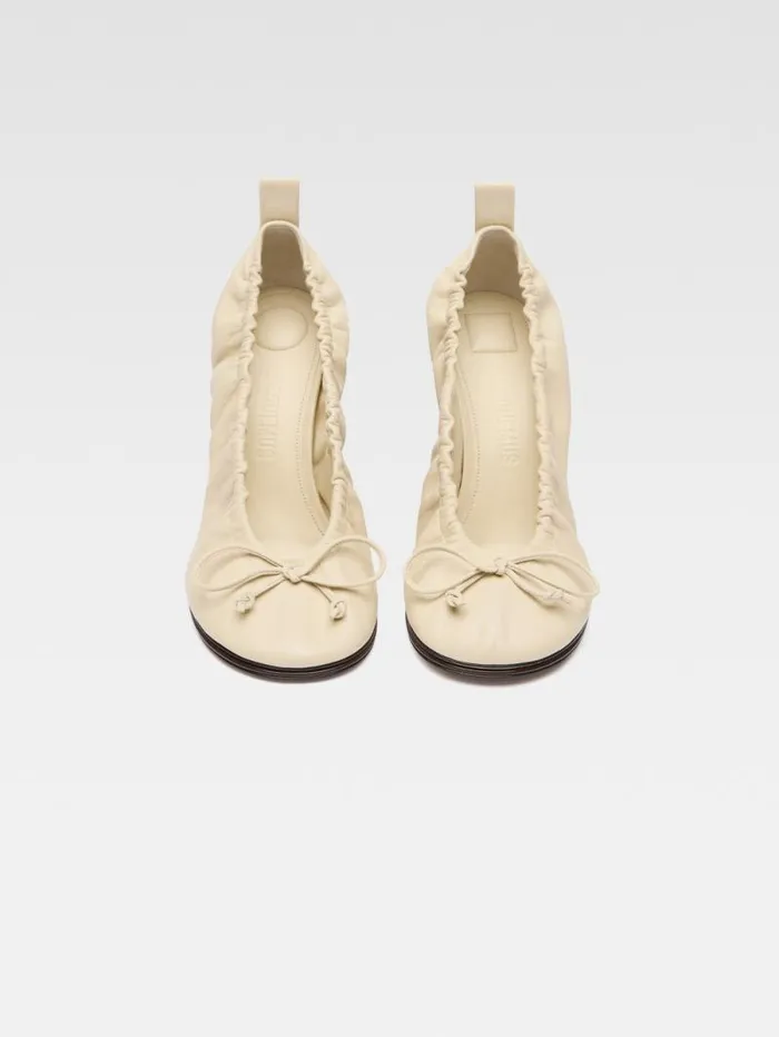 JACQUEMUS The Double Ballerina Heels Pale Yellow Dark Brown Women Shoes