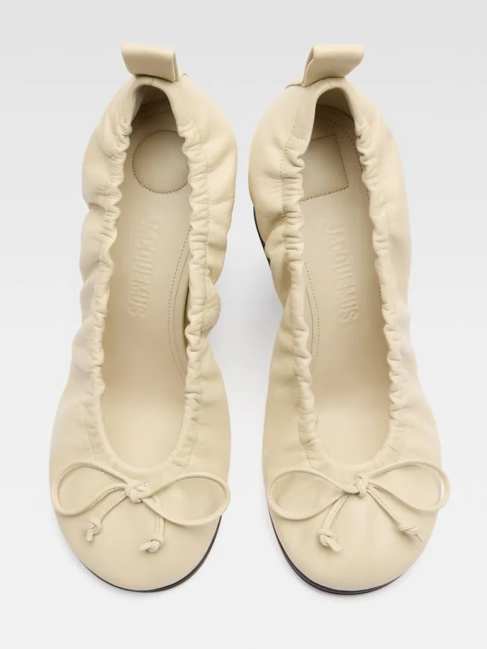 JACQUEMUS The Double Ballerina Heels Pale Yellow Dark Brown Women Shoes