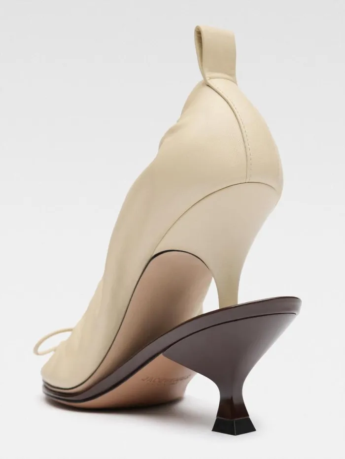JACQUEMUS The Double Ballerina Heels Pale Yellow Dark Brown Women Shoes