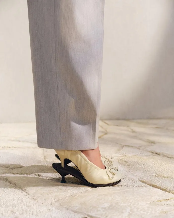 JACQUEMUS The Double Ballerina Heels Pale Yellow Dark Brown Women Shoes
