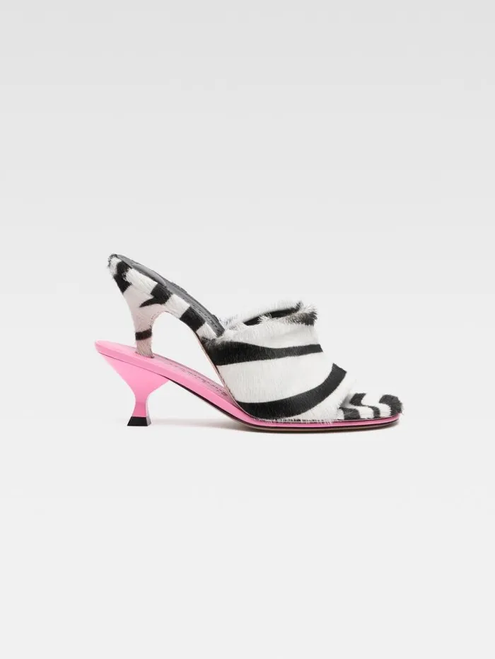 JACQUEMUS The Double Mules Black and White Zebra Women Shoes