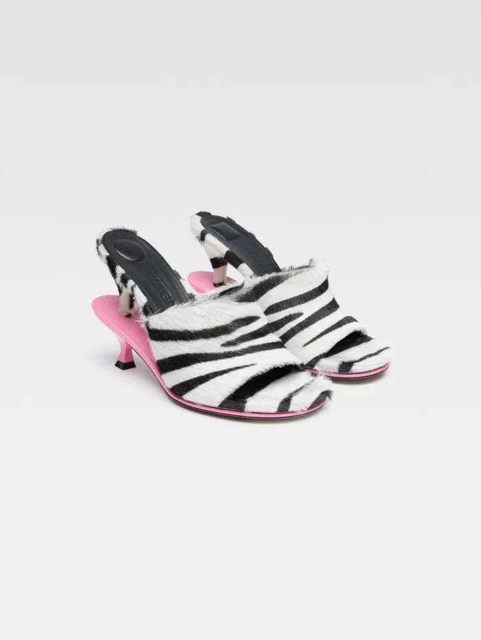 JACQUEMUS The Double Mules Black and White Zebra Women Shoes JACQUEMUS The Double Mules Black and White Zebra Women Shoes