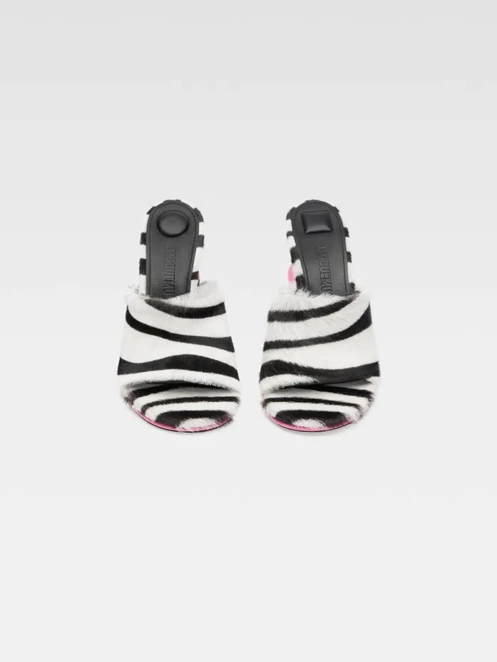 JACQUEMUS The Double Mules Black and White Zebra Women Shoes JACQUEMUS The Double Mules Black and White Zebra Women Shoes