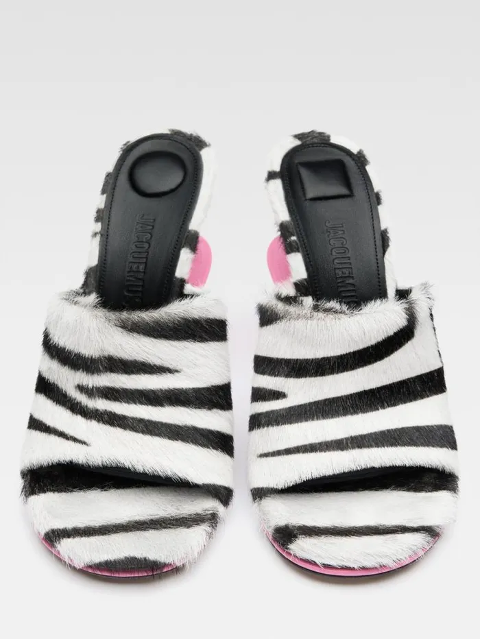 JACQUEMUS The Double Mules Black and White Zebra Women Shoes JACQUEMUS The Double Mules Black and White Zebra Women Shoes
