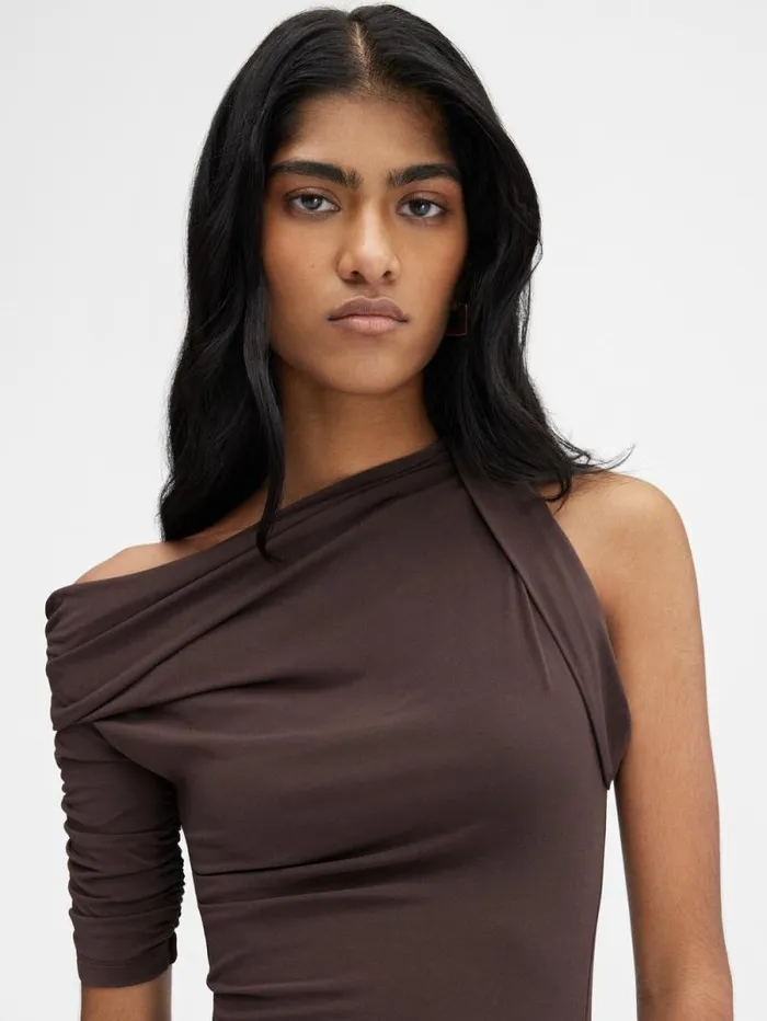 JACQUEMUS The Drapeado Mini Dress Dark Brown Women Dresses and Skirts