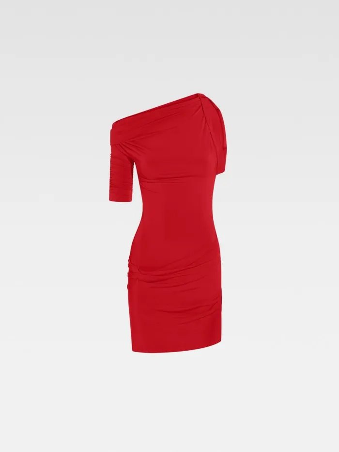 JACQUEMUS The Drapeado Mini Dress Dark Red Women Dresses and Skirts JACQUEMUS The Drapeado Mini Dress Dark Red Women Dresses and Skirts