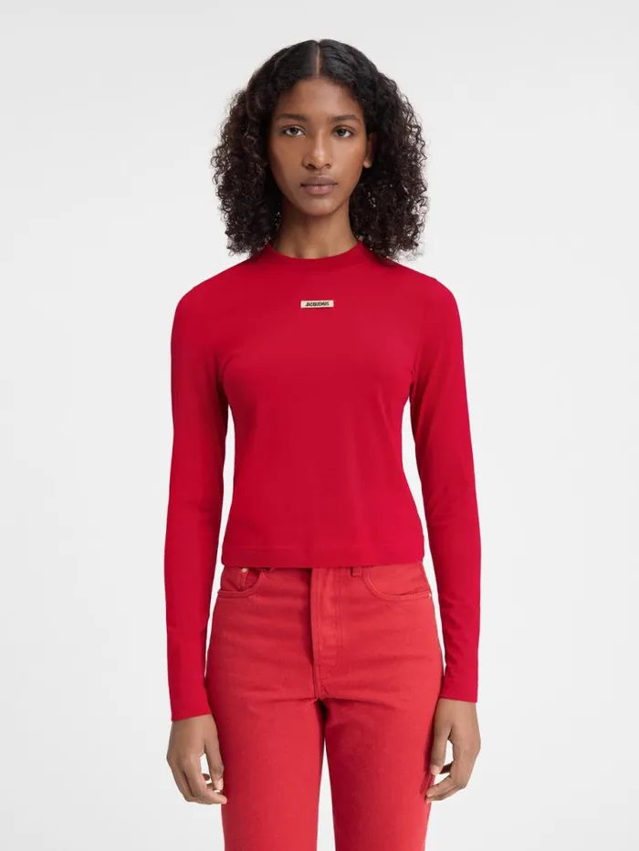 JACQUEMUS The Gros Grain Longsleeve Tshirt Dark Red Women Tshirts