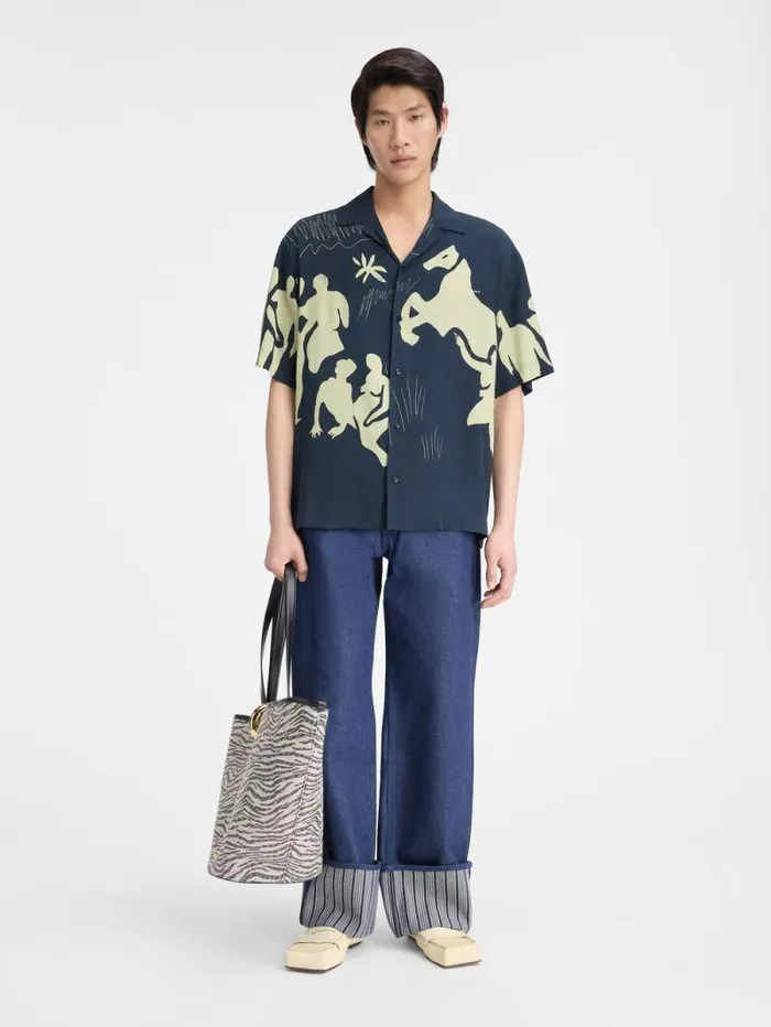 JACQUEMUS The Jean Shirt Print Horse Scene Navy Men Shirts