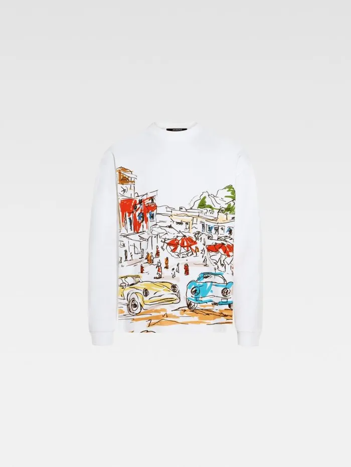 JACQUEMUS The Largo Longsleeve Tshirt Print Capri Cars White Men Tshirts