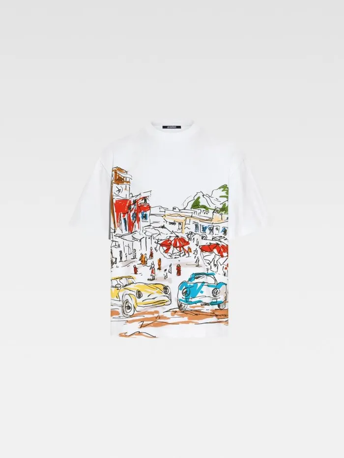 JACQUEMUS The Largo Tshirt Print Capri Cars White Men Tshirts
