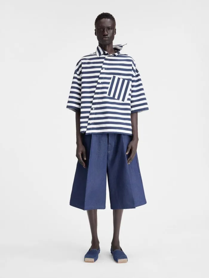 JACQUEMUS The Pablo Shortsleeve Shirt Print White and Blue Stripes Men Shirts