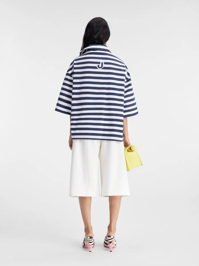 JACQUEMUS The Pablo Shortsleeve Shirt Print White and Blue Stripes Women Tops and Shirts JACQUEMUS The Pablo Shortsleeve Shirt Print White and Blue Stripes Women Tops and Shirts