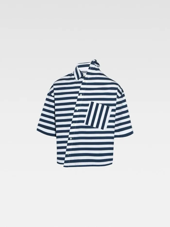 JACQUEMUS The Pablo Shortsleeve Shirt Print White and Blue Stripes Women Tops and Shirts JACQUEMUS The Pablo Shortsleeve Shirt Print White and Blue Stripes Women Tops and Shirts