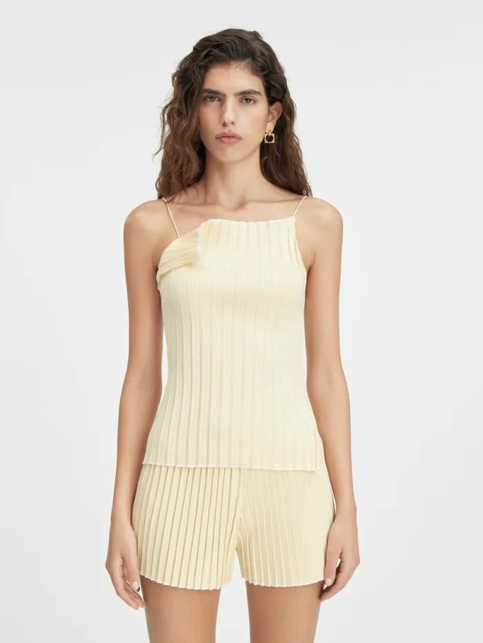 JACQUEMUS The Pleated Knit Top Light Yellow Women Tops and Shirts JACQUEMUS The Pleated Knit Top Light Yellow Women Tops and Shirts