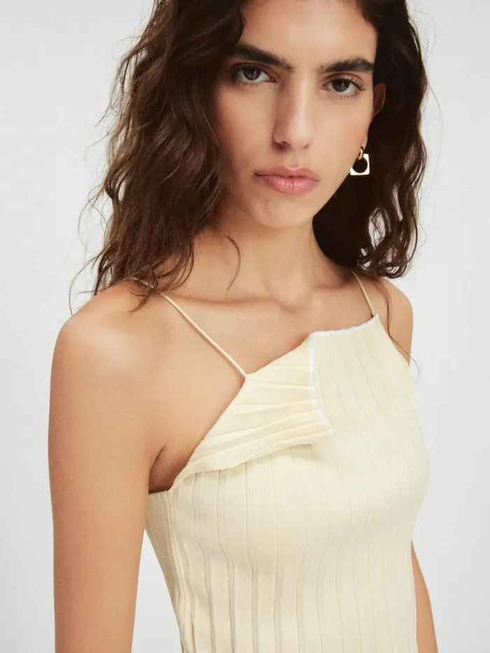 JACQUEMUS The Pleated Knit Top Light Yellow Women Tops and Shirts JACQUEMUS The Pleated Knit Top Light Yellow Women Tops and Shirts
