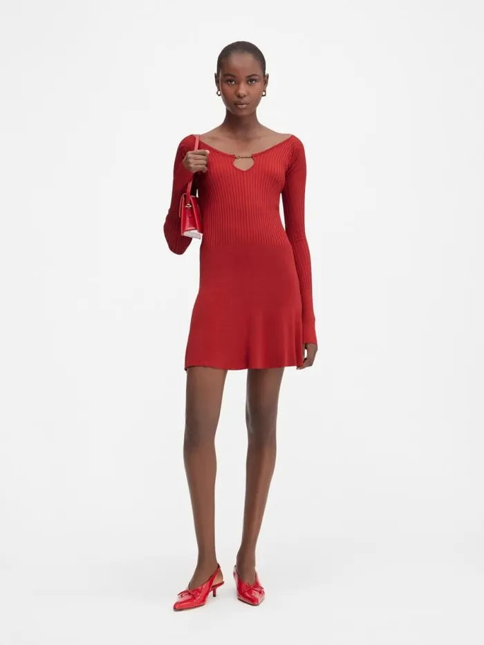 JACQUEMUS The Pral Mini Dress Dark Red Women Dresses and Skirts