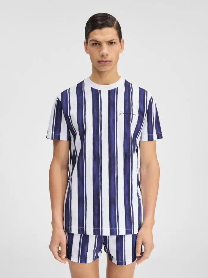 JACQUEMUS The Rayures Tshirt Print Rayure Blue Men Tshirts