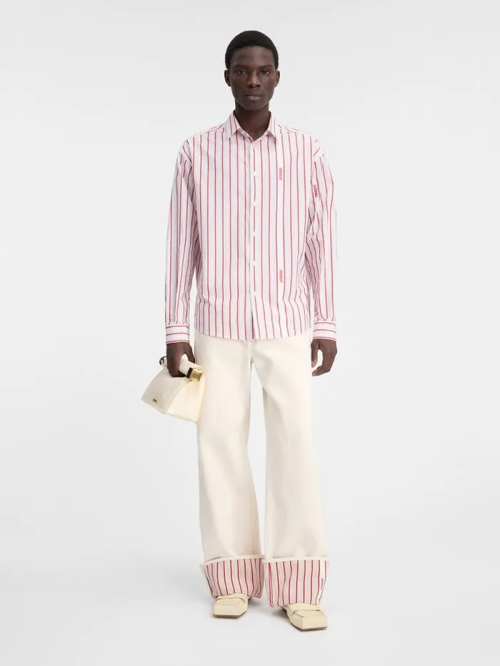 JACQUEMUS The Simon Shirt Jacquard Business Logo Stripes Red White Men Shirts