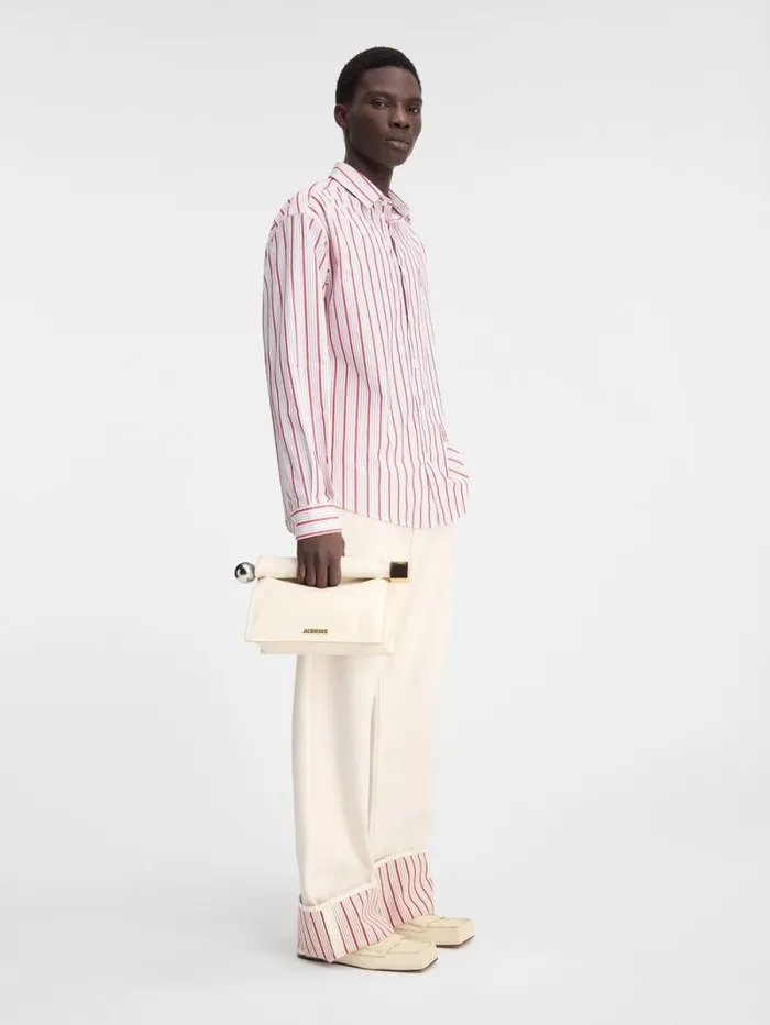 JACQUEMUS The Simon Shirt Jacquard Business Logo Stripes Red White Men Shirts JACQUEMUS The Simon Shirt Jacquard Business Logo Stripes Red White Men Shirts
