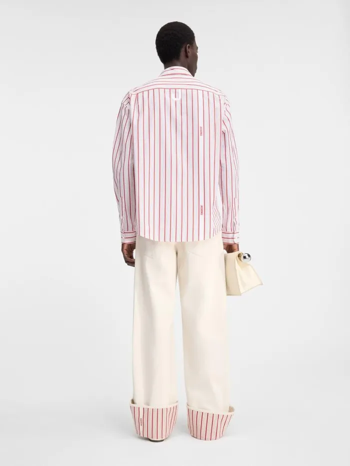 JACQUEMUS The Simon Shirt Jacquard Business Logo Stripes Red White Men Shirts JACQUEMUS The Simon Shirt Jacquard Business Logo Stripes Red White Men Shirts