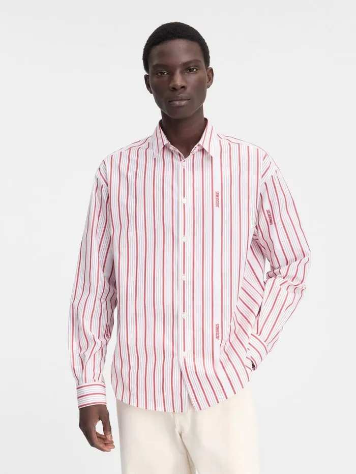 JACQUEMUS The Simon Shirt Jacquard Business Logo Stripes Red White Men Shirts JACQUEMUS The Simon Shirt Jacquard Business Logo Stripes Red White Men Shirts