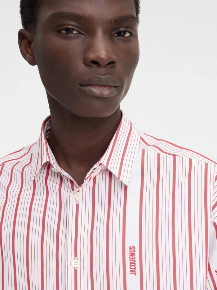 JACQUEMUS The Simon Shirt Jacquard Business Logo Stripes Red White Men Shirts JACQUEMUS The Simon Shirt Jacquard Business Logo Stripes Red White Men Shirts