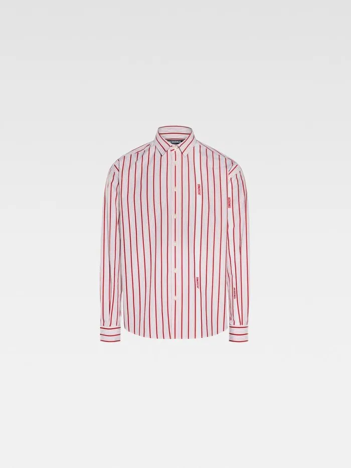 JACQUEMUS The Simon Shirt Jacquard Business Logo Stripes Red White Men Shirts JACQUEMUS The Simon Shirt Jacquard Business Logo Stripes Red White Men Shirts